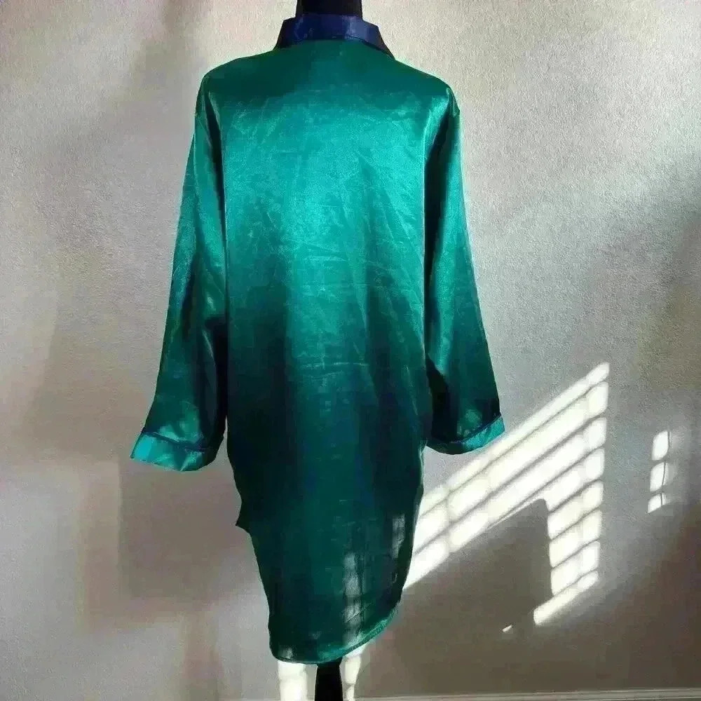 Victoria’s Secret Vintage Gold Label Sleep Shirt Blue Green Button Down Women LG - Picture 6 of 8